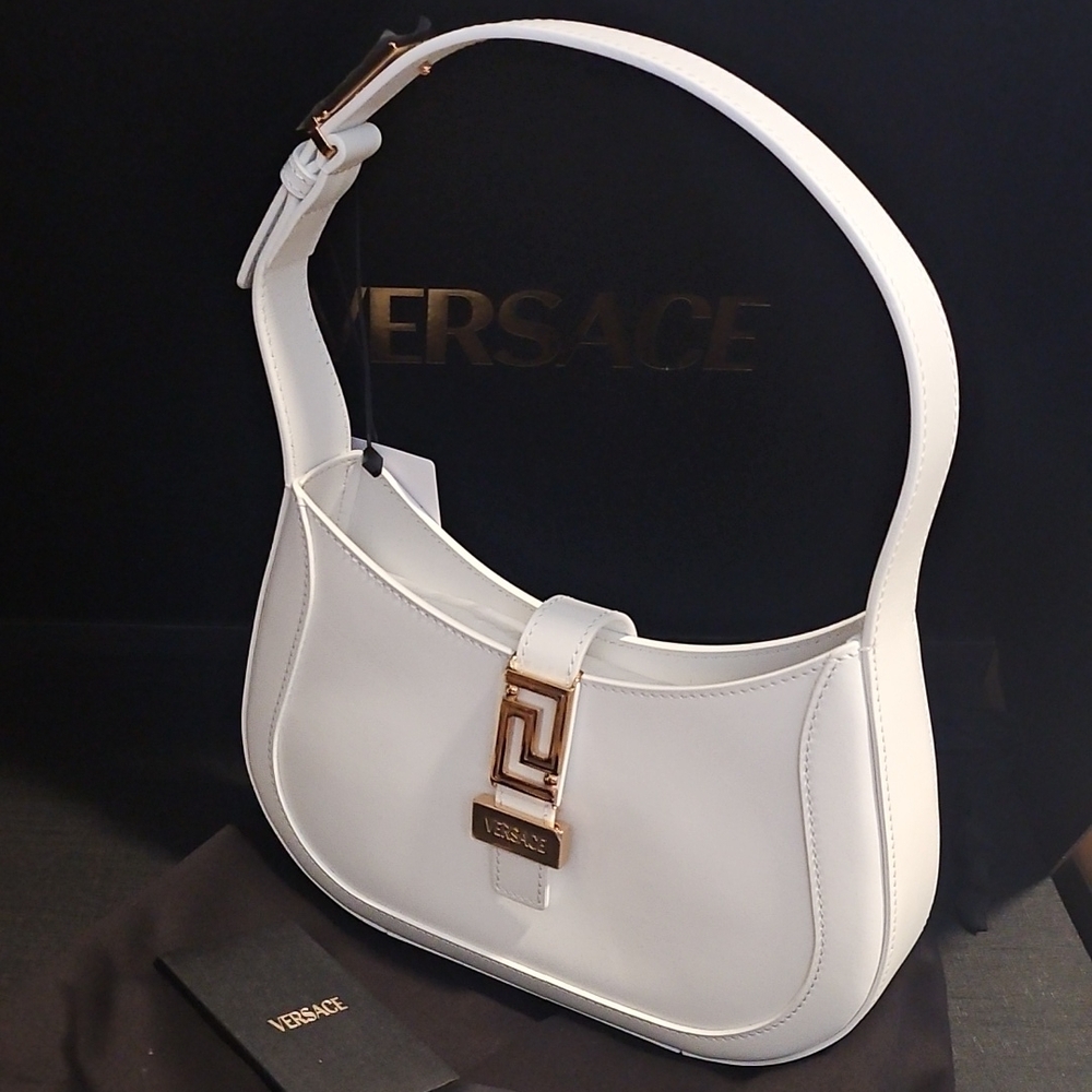 Versace White Shoulder Bag with Gold Accent